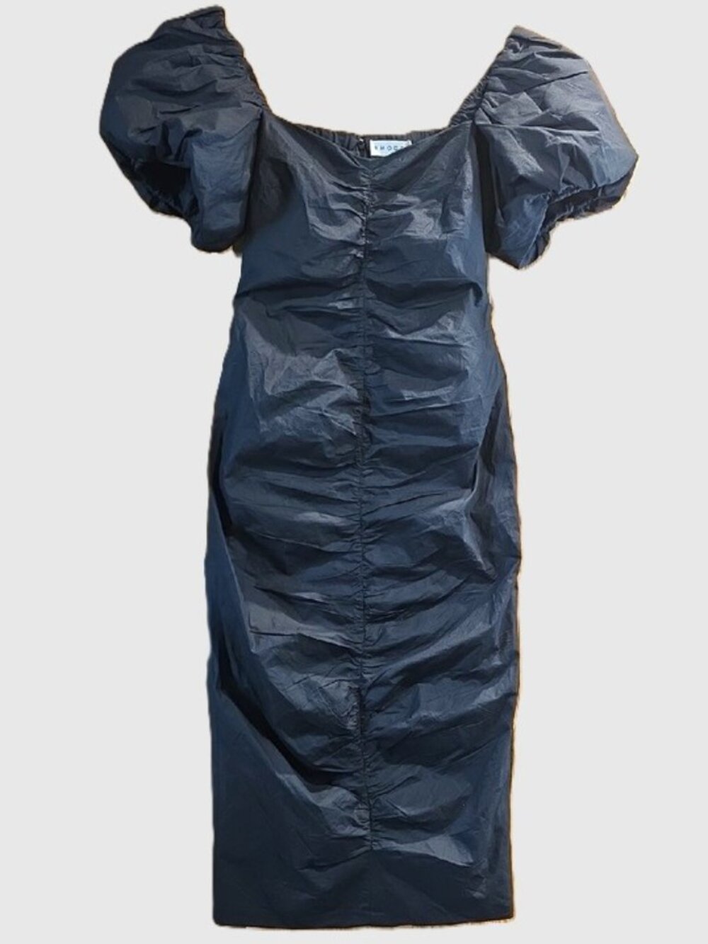 NWT $475 RHODE TESSA RUCHED BLACK POPLIN MIDI DRESS SIZE 6